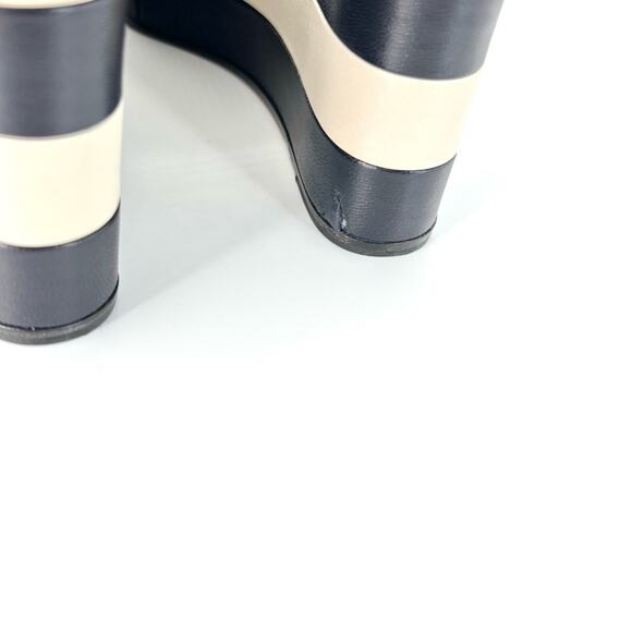 Gucci Sally Nappa Leather Navy Ivory Snake Platform Wedge Sandals 37.5 - Picture 5 of 10